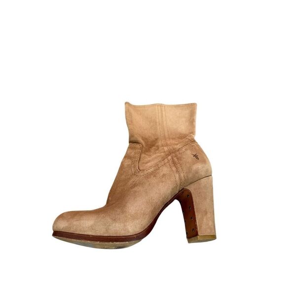 Frye Mirabelle Womens Taupe Short Pull On Heeled Leather Suede Boots Size 6 - Picture 6 of 10